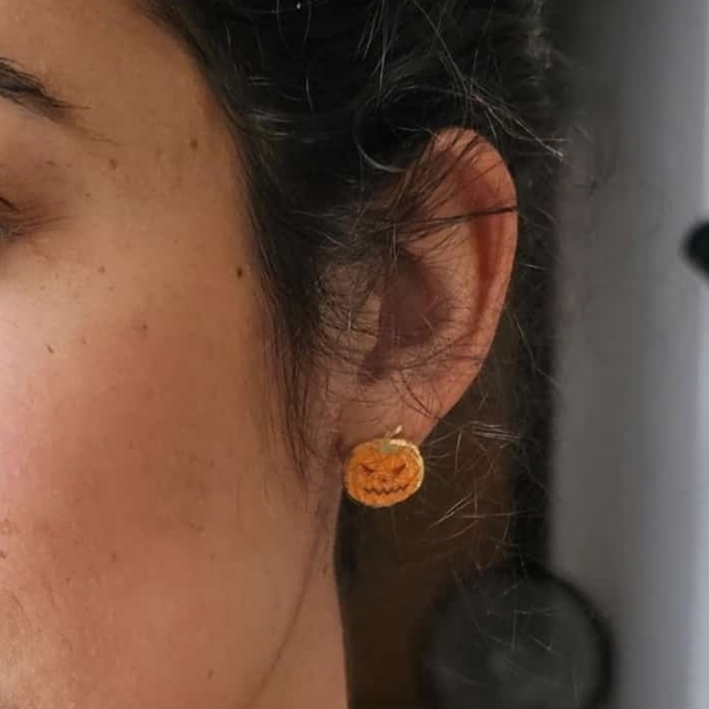 Unisex Gold Plated Jack O Lantern Stainless Steel Halloween Pumpkin Earrings - Picture 5 of 5